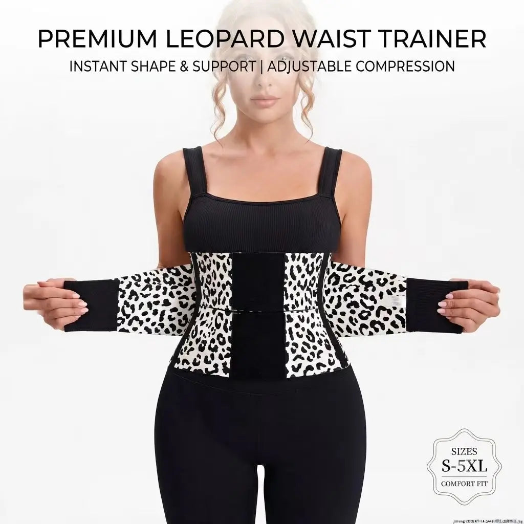 Women's Leopard Print Triple-Wrap Waist Cincher | High-Elasticity Nylon Tummy Control Belt | Adjustable Velcro Compression Waist Trainer | Dual-Purpose for Workout and Everyday Wear