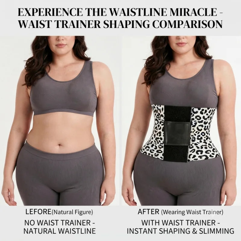Women's Leopard Print Triple-Wrap Waist Cincher | High-Elasticity Nylon Tummy Control Belt | Adjustable Velcro Compression Waist Trainer | Dual-Purpose for Workout and Everyday Wear