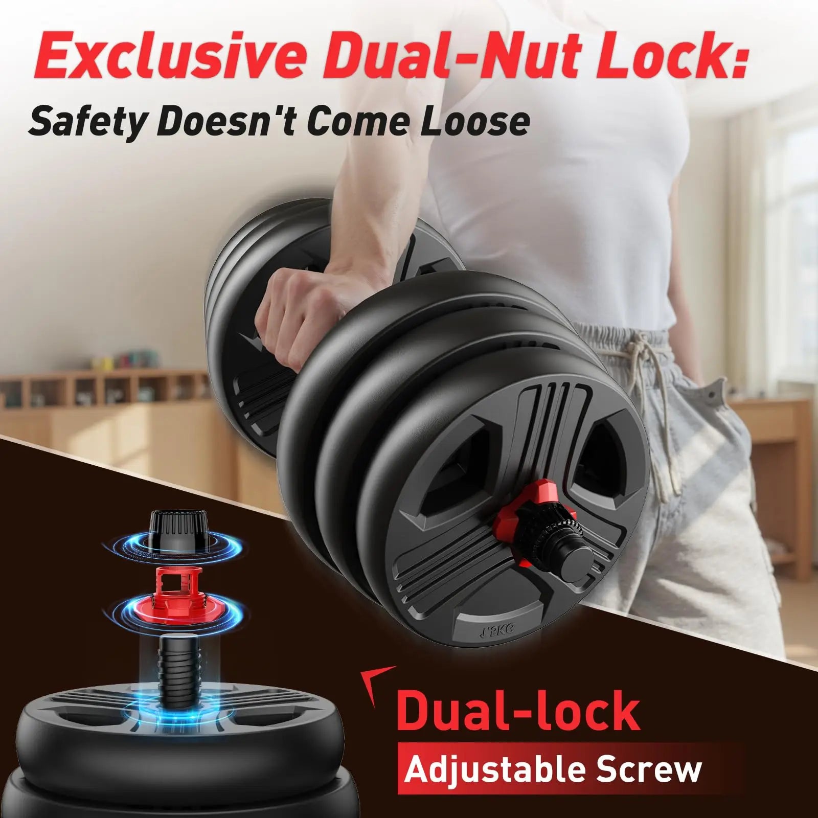 FITPLAM Adjustable 5 in 1 Free Weights Set, 20/35/45/70/90LB Dumbbell Set, Convertible to Barbell Kettlebell Push Up Stand