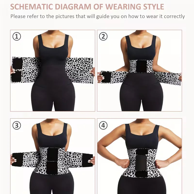 Women's Leopard Print Triple-Wrap Waist Cincher | High-Elasticity Nylon Tummy Control Belt | Adjustable Velcro Compression Waist Trainer | Dual-Purpose for Workout and Everyday Wear