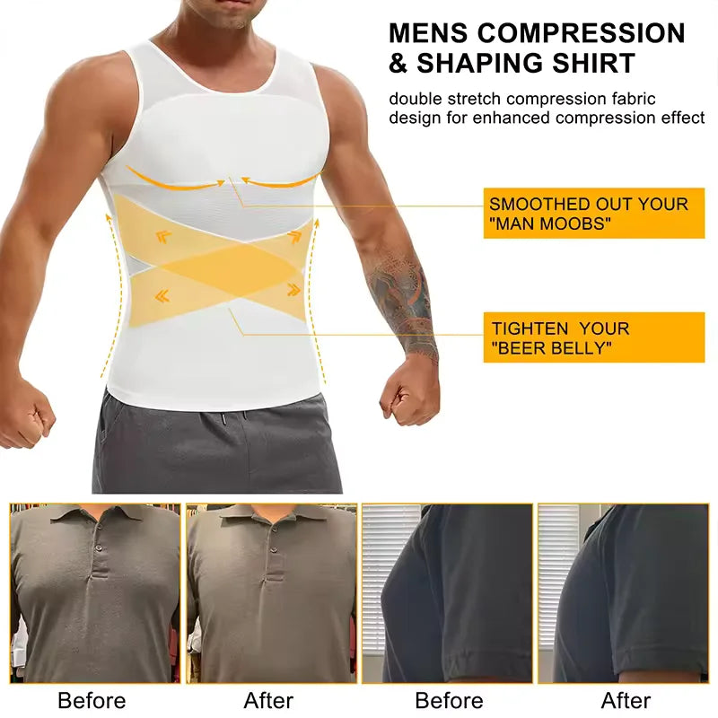 Men's Shapewear Tank Top Gynomastica Sleeveless Vest Cross Mesh Suit 3XL Compression Shirt for Men Slimming Undershirt Tummy Control Body Shaper Breathable Waist Trainer Underwear Soft Back Support Fitness