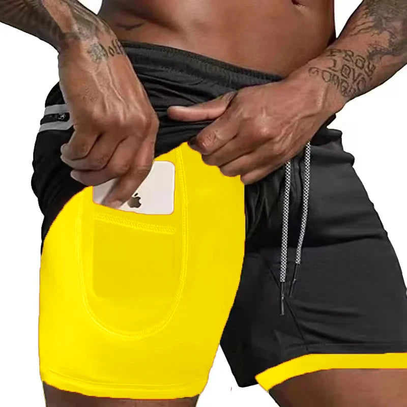 Men Sport Shorts Summer Sportswear 2 In 1 Short Pant Double-deck Training Workout Clothing Male Tight Gym Fitness Running Shorts