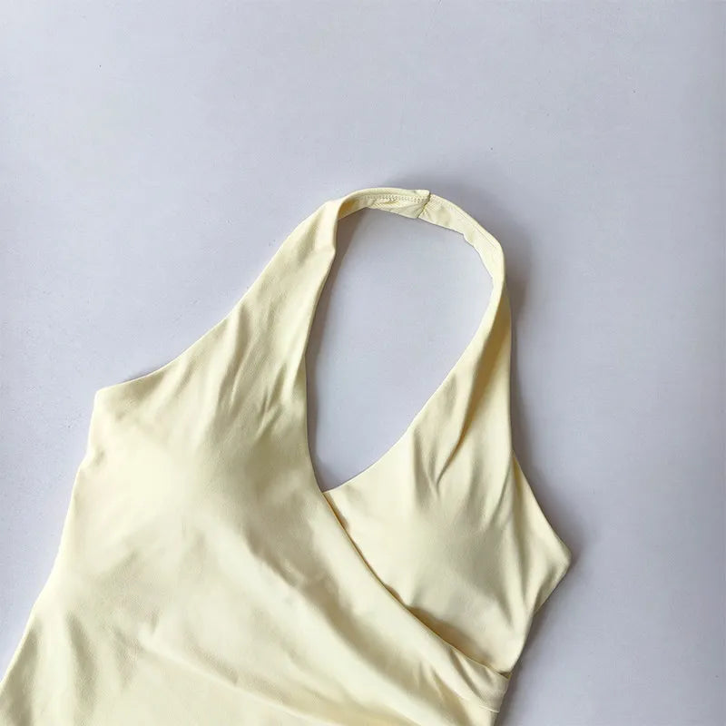 Sexy V-neck Cross Halter Neck Yoga Vest Sleeveless Sports Bra with Chest Pad Naked Sense Fitness Top Beauty Back Design Out Wear