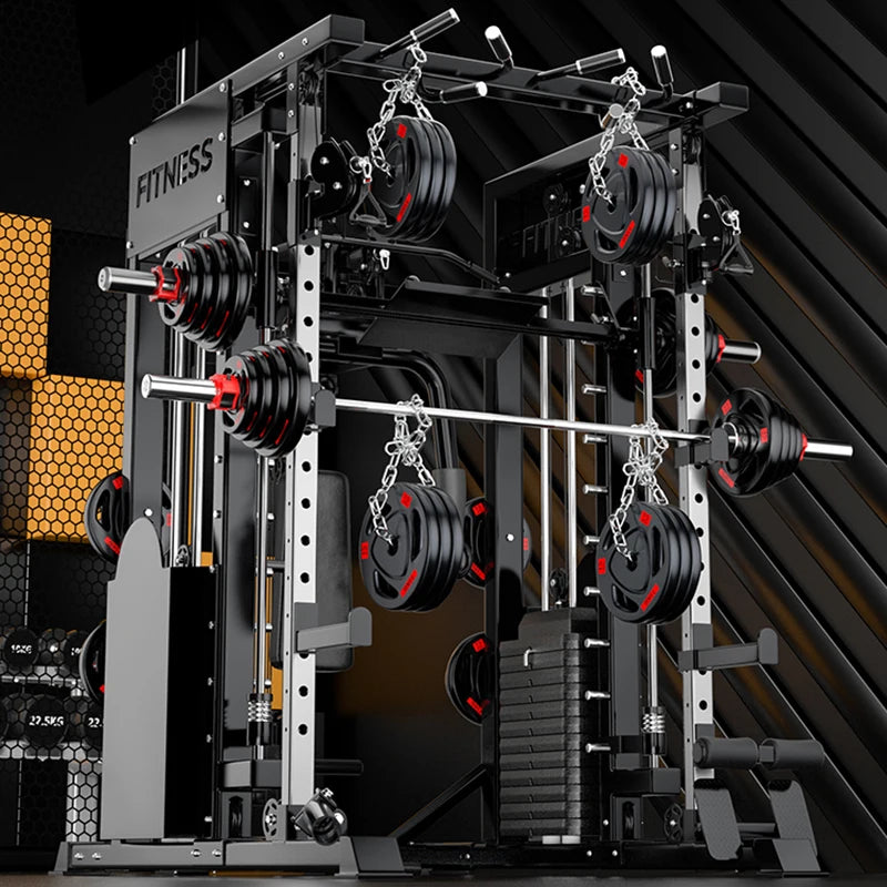 Home Gym Full-Body Training Cable Crossover Power Squat Rack Smith Fitness Machine Multi-Function Workout Exercise Weightlifting