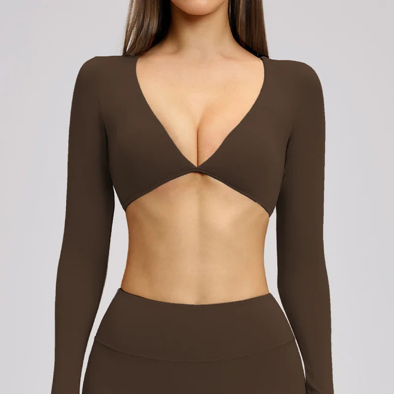 Sports Yoga Long Sleeve V T-shirt Sportswear Woman Gym Women's Female Clothing Slim Fit Sportswear Workout Clothes Fitness Wear