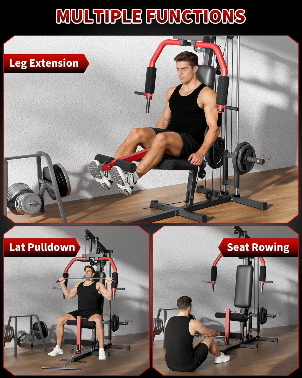 5-In-1 Multifunctional Home Gym Equipment: Full Body Workout Machine with Lat Pulldown, Chest Press, Leg Extension & Seated Row