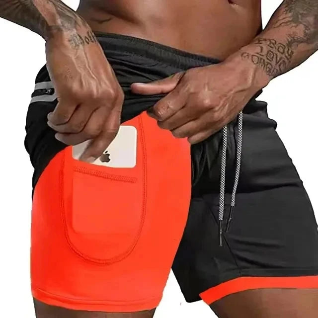 Men Sport Shorts Summer Sportswear 2 In 1 Short Pant Double-deck Training Workout Clothing Male Tight Gym Fitness Running Shorts