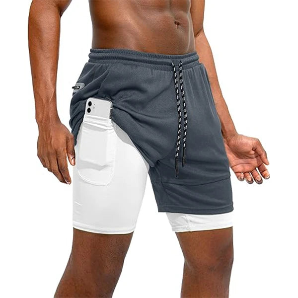 Men Sport Shorts Summer Sportswear 2 In 1 Short Pant Double-deck Training Workout Clothing Male Tight Gym Fitness Running Shorts