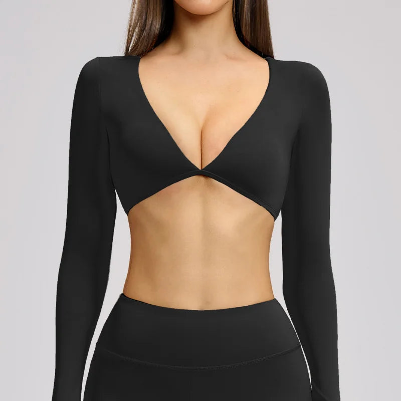 Sports Yoga Long Sleeve V T-shirt Sportswear Woman Gym Women's Female Clothing Slim Fit Sportswear Workout Clothes Fitness Wear