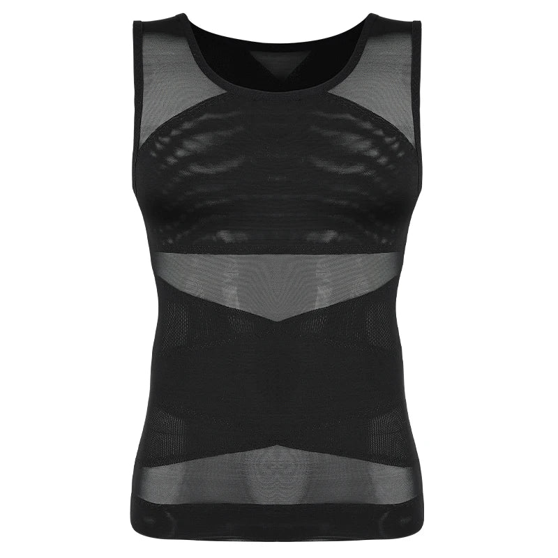 Mens Slimming Body Shaper Vest Gynecomastia Compression Shirts Tummy Control Sleeveless Undershirts Criss Cross Mesh Underwear