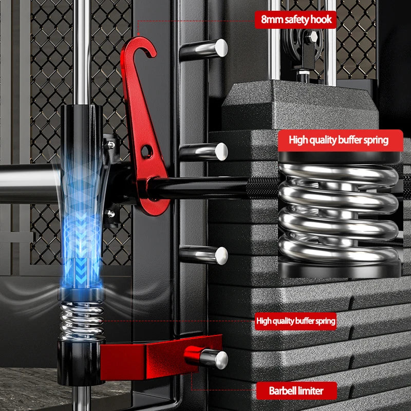 Home Gym Full-Body Training Cable Crossover Power Squat Rack Smith Fitness Machine Multi-Function Workout Exercise Weightlifting