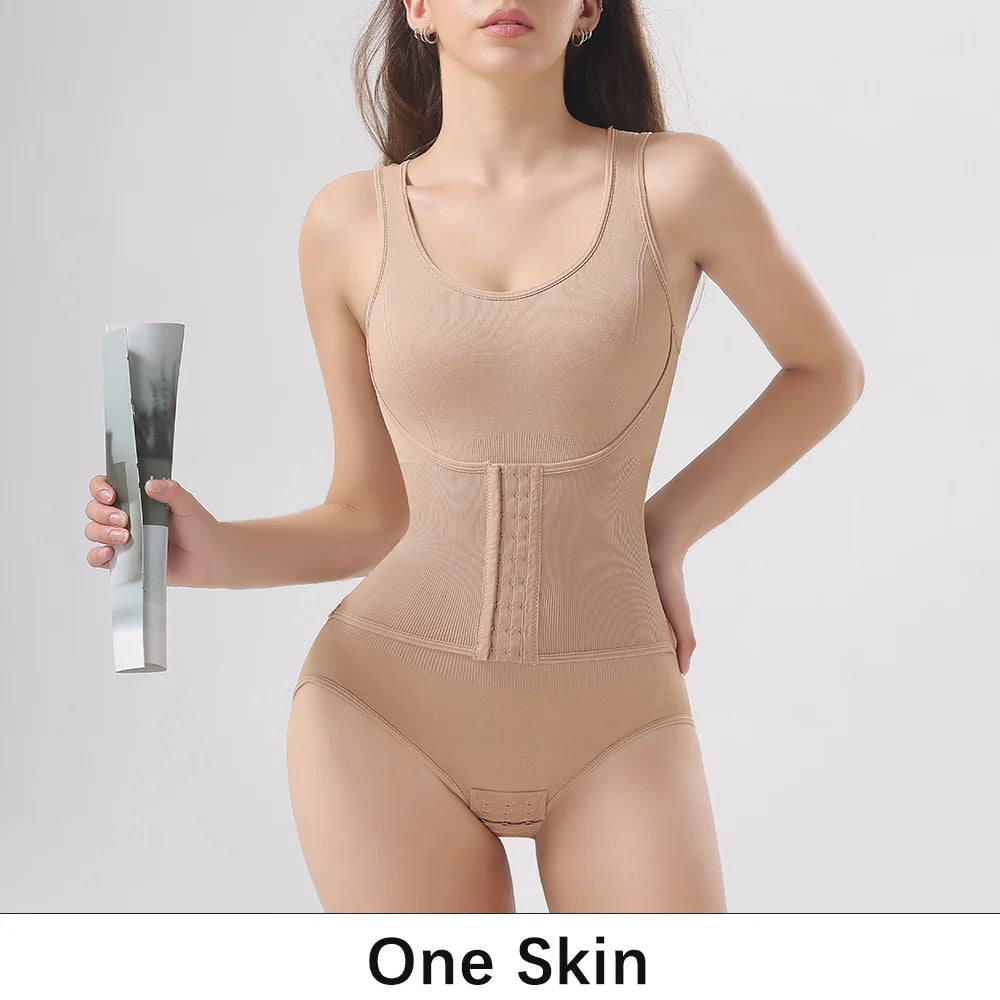 Woman Slim Bodysuit Shapewear with Zipper Belt Women Tummy Control Fajas Body Shaper Waist Trainer Slimming Cincher Corset Tops