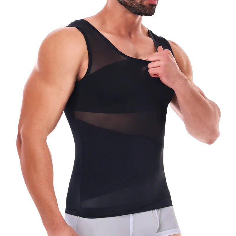 Men's Shapewear Tank Top Gynomastica Sleeveless Vest Cross Mesh Suit 3XL Compression Shirt for Men Slimming Undershirt Tummy Control Body Shaper Breathable Waist Trainer Underwear Soft Back Support Fitness