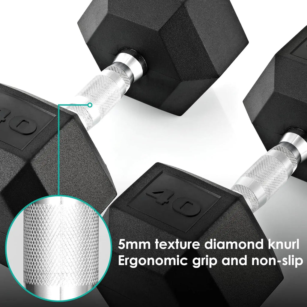 Rubber Hex Dumbbell Hand Weight, 30-75LB Dumbbells Rubber Coated Cast Iron Hex Black Dumbbells, Weights Dumbbells Set,1Pair/2Pcs