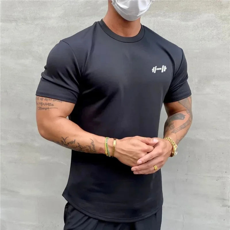 NEW Summer Gym T shirt Men Slim Fit sports Fitness tops Cotton short sleeve Training Tees fashion Casual t shirt men Clothing