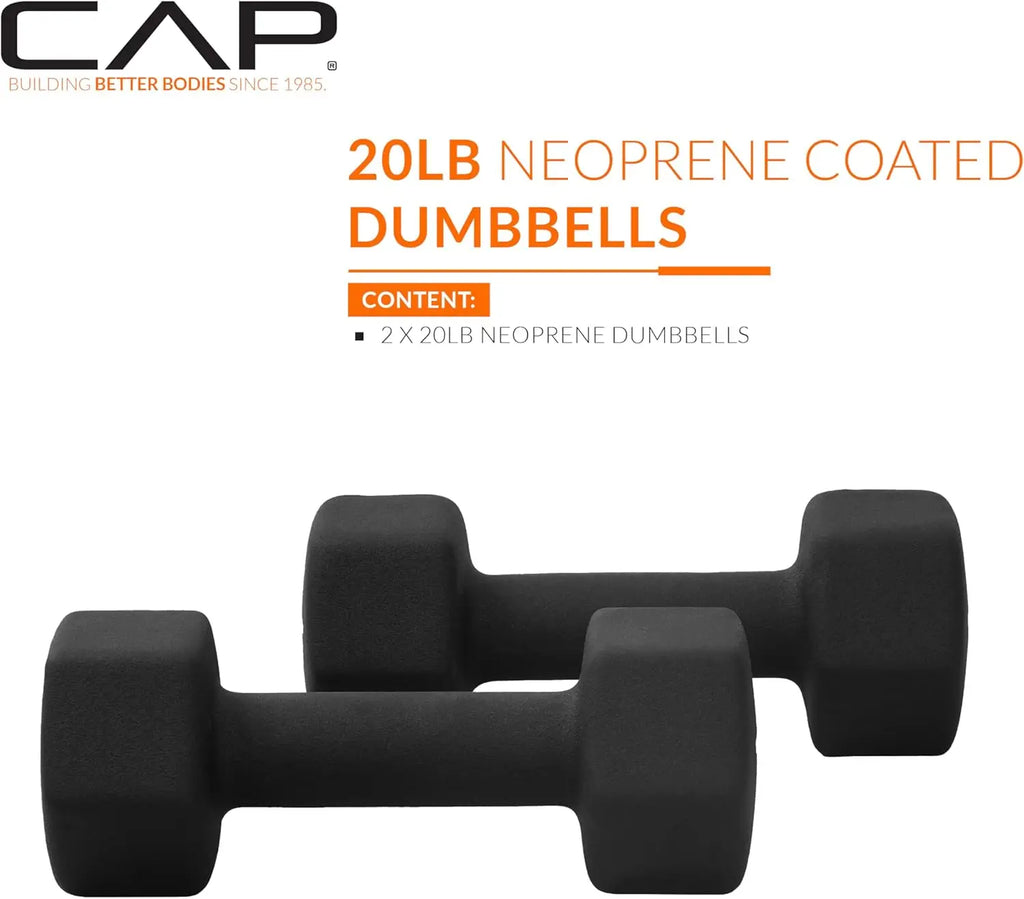 CAP 20 LB Neoprene Dumbbell Hand Weights - Pair | Black