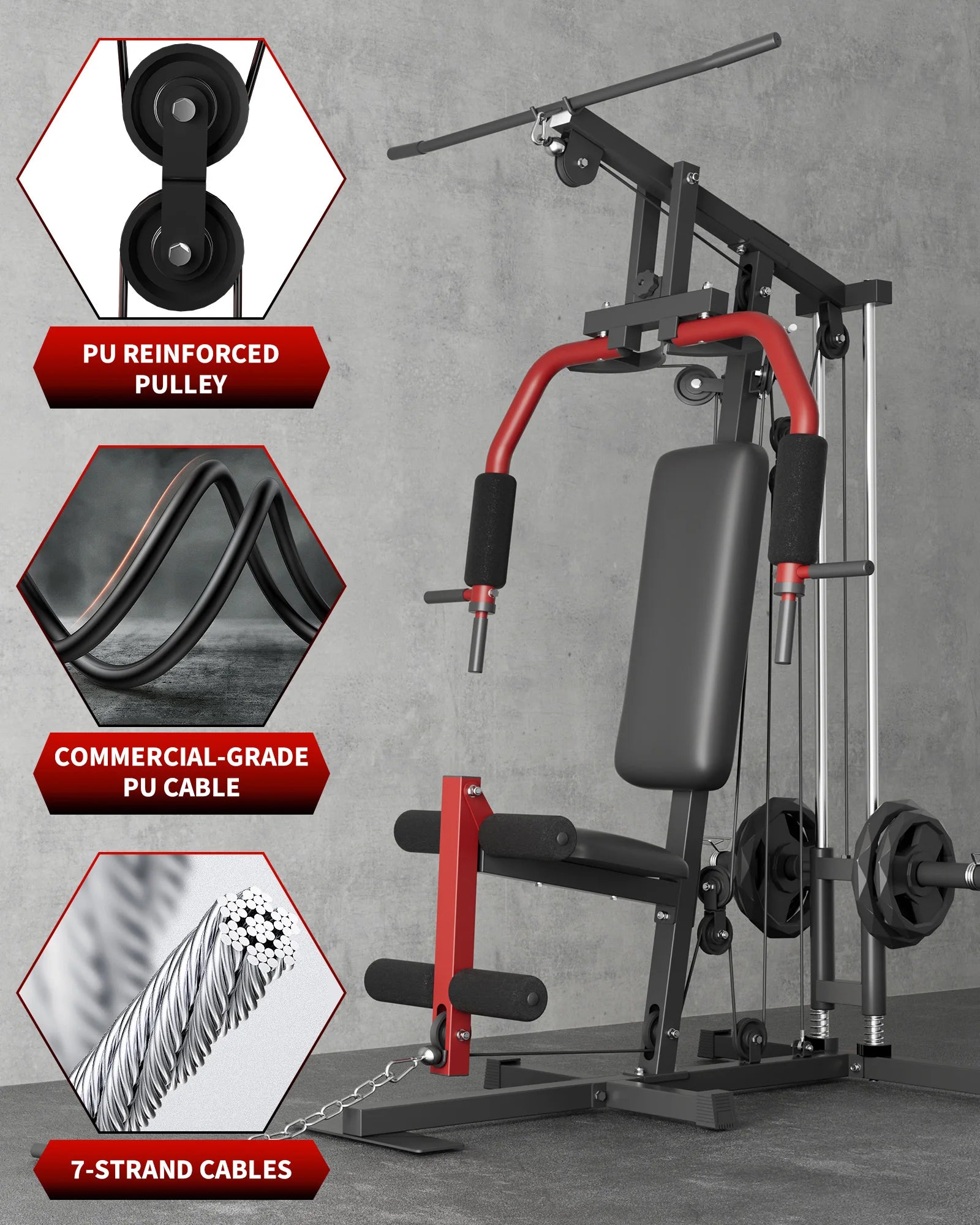 5-In-1 Multifunctional Home Gym Equipment: Full Body Workout Machine with Lat Pulldown, Chest Press, Leg Extension & Seated Row