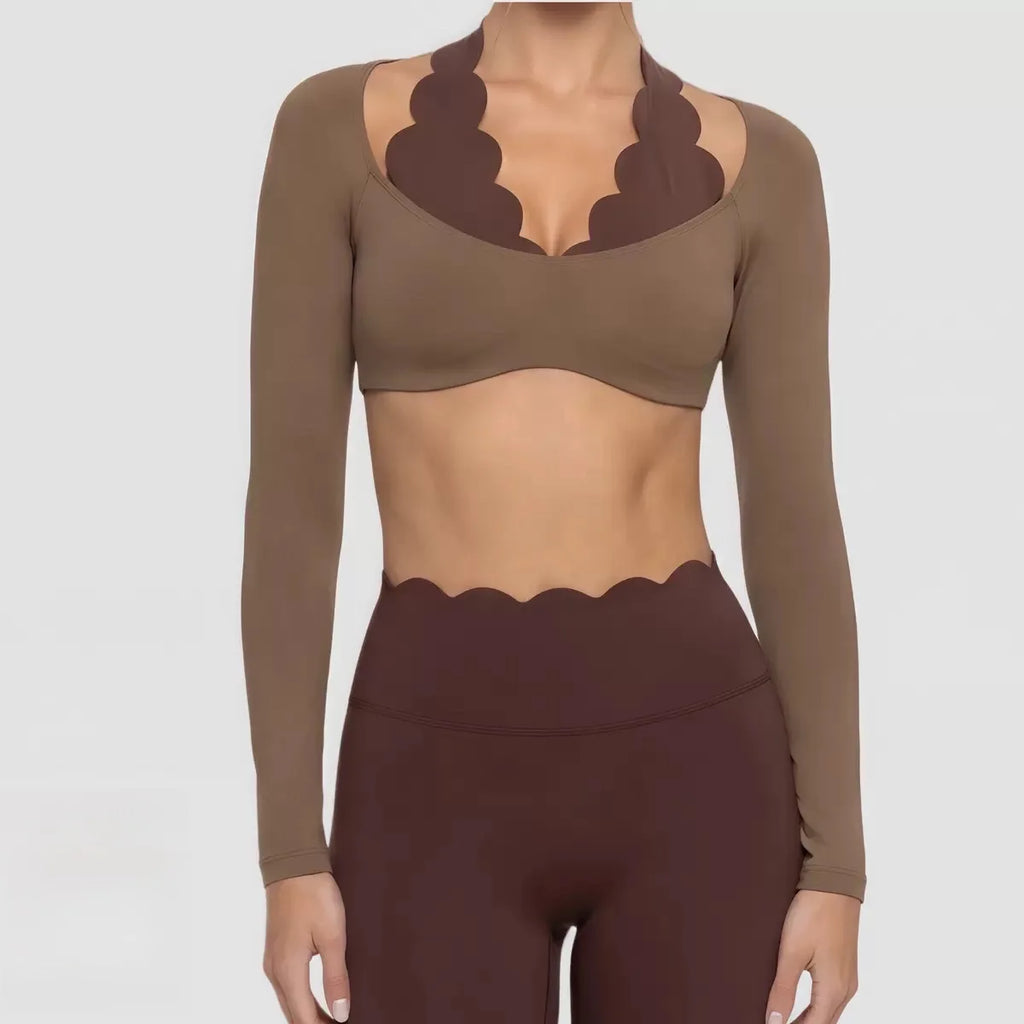 Yoga Sports Long Sleeves Fashion Lace High Elastic Fitness Wear Tight Fitting Pilates Sportswear Top Slim Fit Gym Clothes Woman