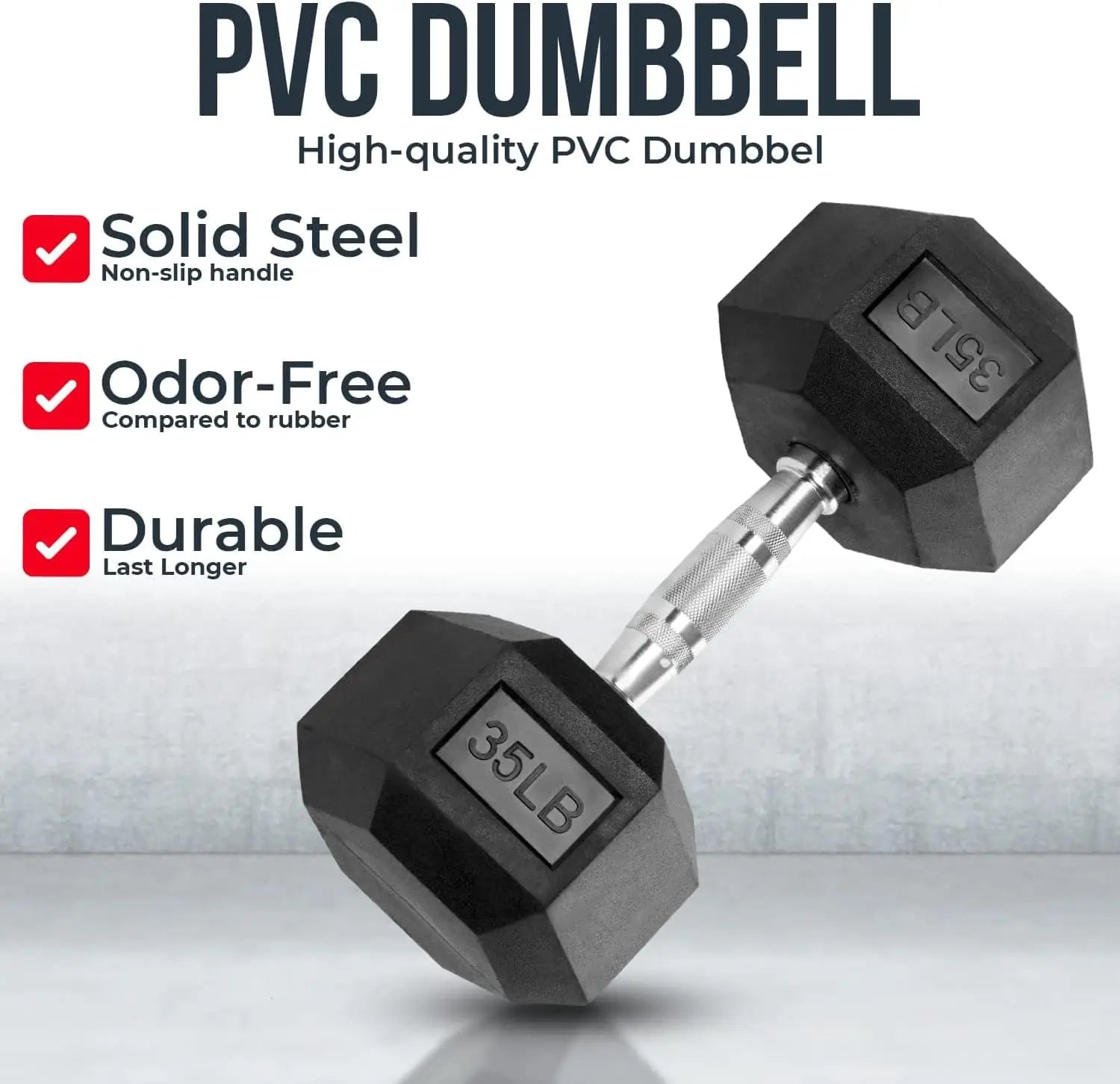 Home Gym Training Gear - Heavy Duty PVC Coated Hex Dumbbells in Chrome, 3 Lb to 50Lb Options, Sold in Pairs