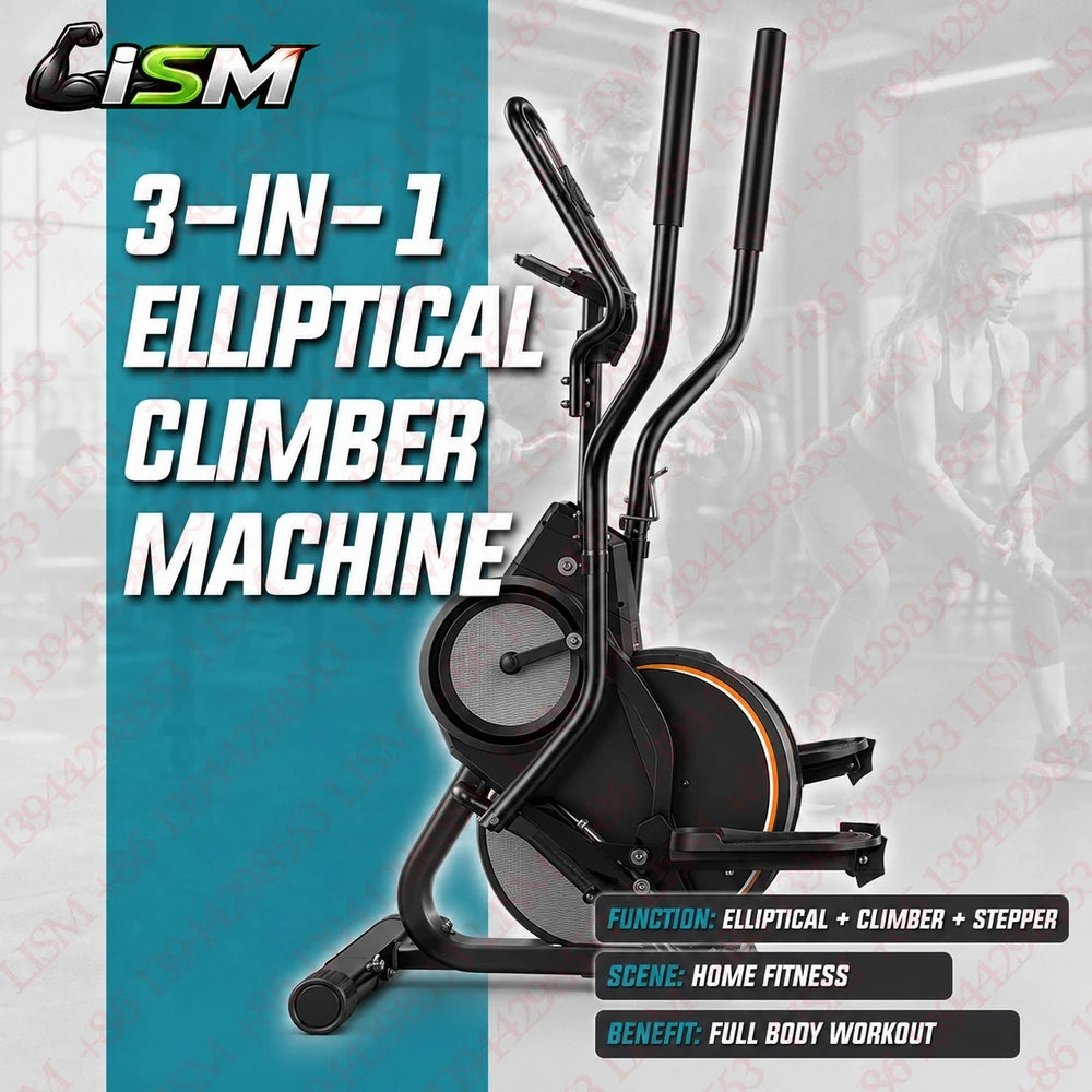 3-in 1 Elliptical Machine Cardio Climber Stair Stepper Home Gym Full Body Workout Cross Trainer Compact Cardio Fitness Equipment
