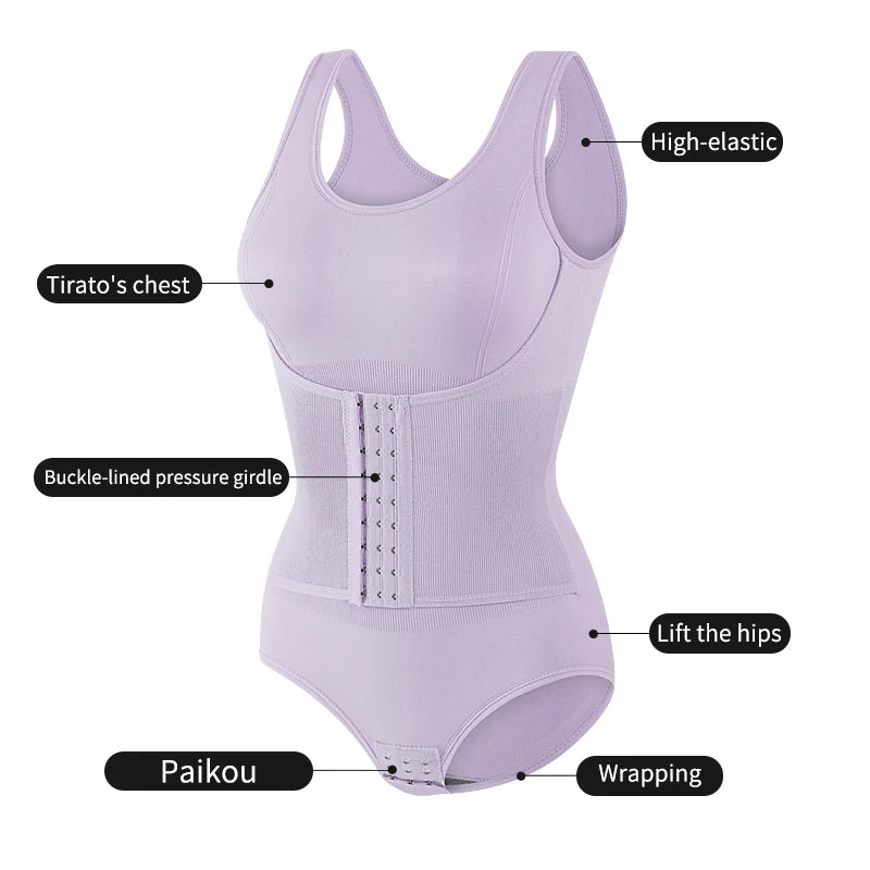 Aishang Bodysuit Shapewear with Zipper Belt Women Tummy Control Faja Full Body Shaper Waist Trainer Slimming Cincher Corset Tops