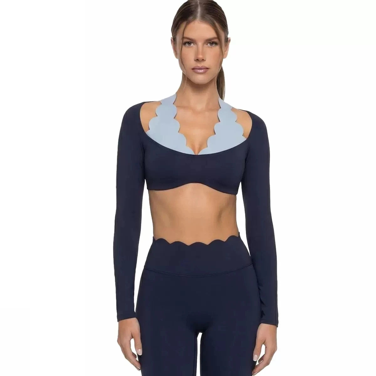 Yoga Sports Long Sleeves Fashion Lace High Elastic Fitness Wear Tight Fitting Pilates Sportswear Top Slim Fit Gym Clothes Woman