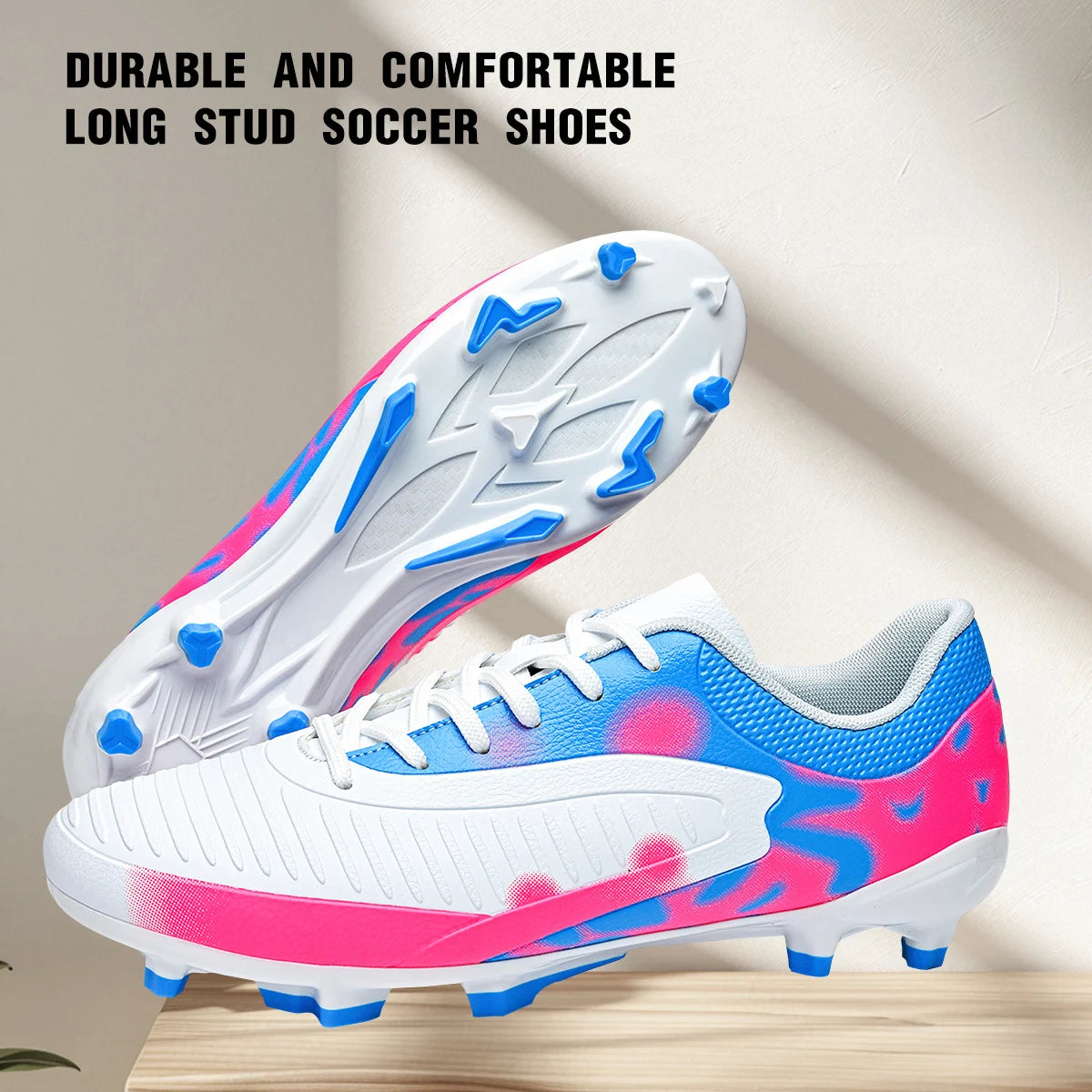 Unisex AG/FG Soccer Shoes for Adults, Premium PU Synthetic Leather, TPU Long Studs, Anti-slip, Designed for Maximum Performance