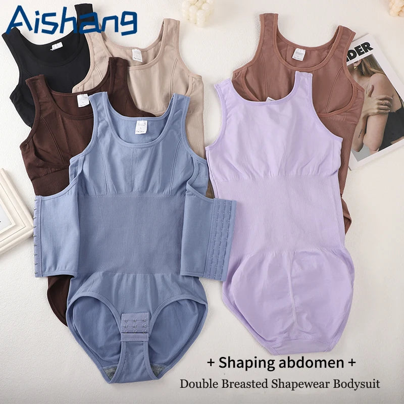 Aishang Bodysuit Shapewear with Zipper Belt Women Tummy Control Faja Full Body Shaper Waist Trainer Slimming Cincher Corset Tops