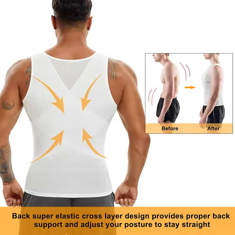 Men's Shapewear Tank Top Gynomastica Sleeveless Vest Cross Mesh Suit 3XL Compression Shirt for Men Slimming Undershirt Tummy Control Body Shaper Breathable Waist Trainer Underwear Soft Back Support Fitness