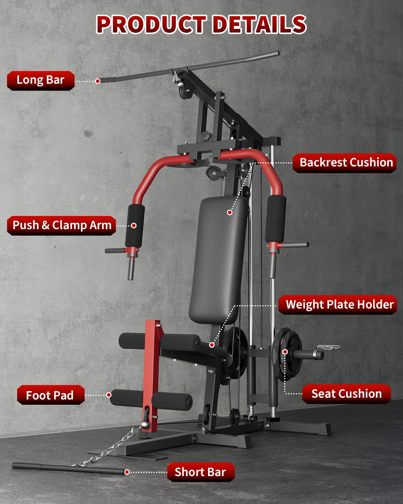 5-In-1 Multifunctional Home Gym Equipment: Full Body Workout Machine with Lat Pulldown, Chest Press, Leg Extension & Seated Row