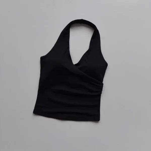 Sexy V-neck Cross Halter Neck Yoga Vest Sleeveless Sports Bra with Chest Pad Naked Sense Fitness Top Beauty Back Design Out Wear