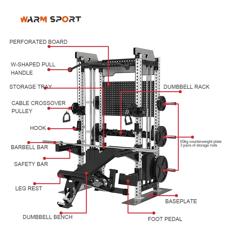 Home Gym Smith Machine With Weight Stacks 6-in-1 Power Rack, Crossover, Pull-Up & Dip Station, Full Body Strength Training