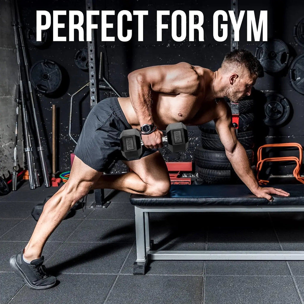 Home Gym Training Gear - Heavy Duty PVC Coated Hex Dumbbells in Chrome, 3 Lb to 50Lb Options, Sold in Pairs