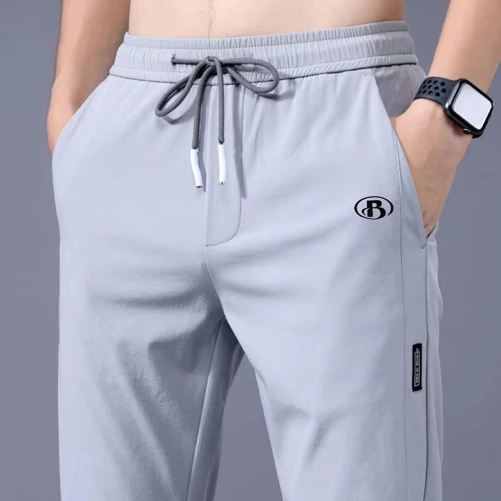 Summer men's ice silk quick drying casual pants slim fit Korean version ice silk pants sports pants straight tube quick drying p
