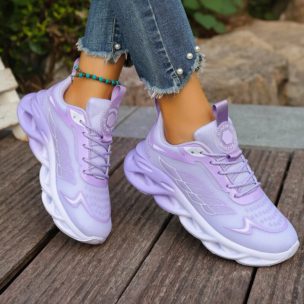 Summer Unisex Running Shoes Women Lightweight Mesh Breathable Comfortable Flat Soft Tennis Shoes Lace-up Sneakers