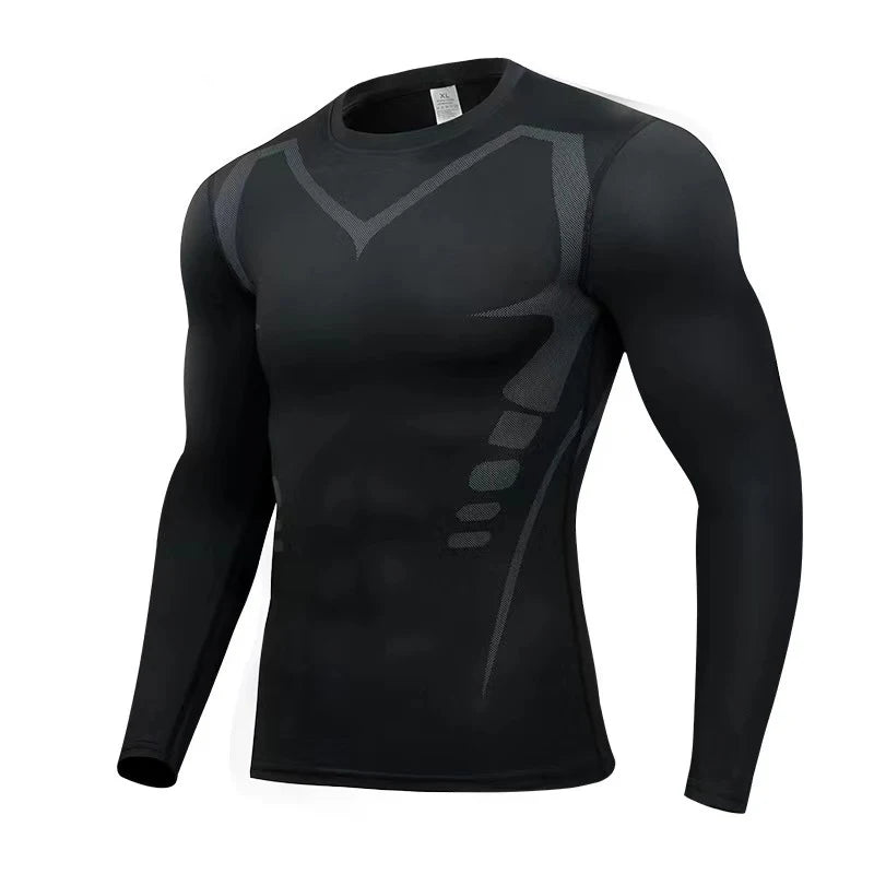 Men's long sleeved sports T-shirt, tight fitting, sweat absorbing, breathable, high elasticity basketball fitness suit