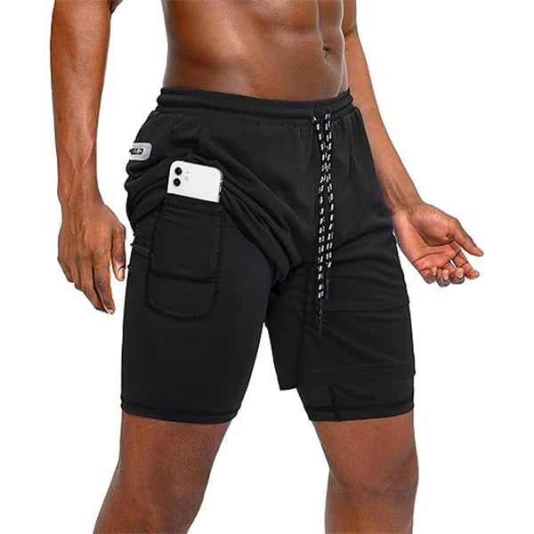 Men Sport Shorts Summer Sportswear 2 In 1 Short Pant Double-deck Training Workout Clothing Male Tight Gym Fitness Running Shorts