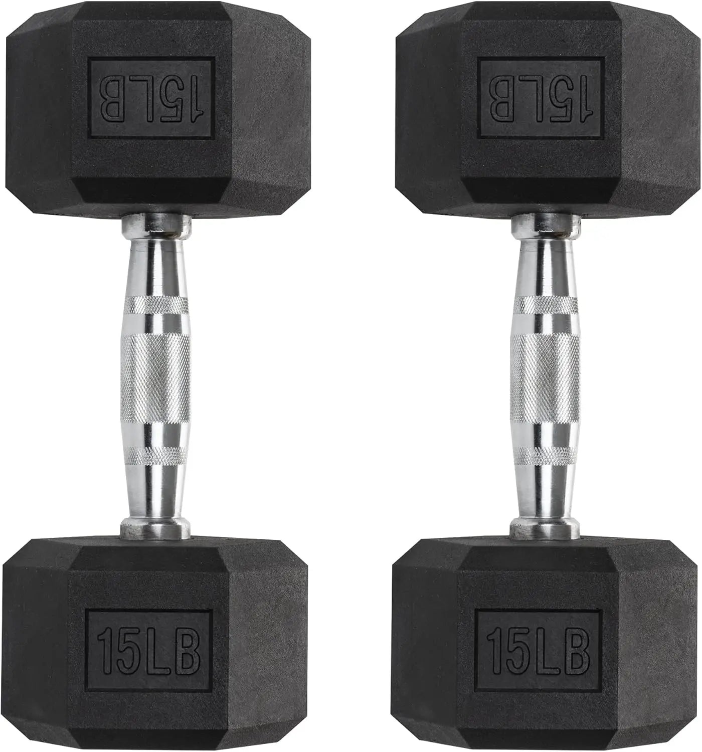 Home Gym Training Gear - Heavy Duty PVC Coated Hex Dumbbells in Chrome, 3 Lb to 50Lb Options, Sold in Pairs