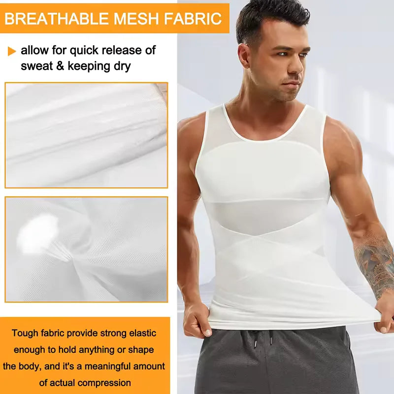 Men's Shapewear Tank Top Gynomastica Sleeveless Vest Cross Mesh Suit 3XL Compression Shirt for Men Slimming Undershirt Tummy Control Body Shaper Breathable Waist Trainer Underwear Soft Back Support Fitness