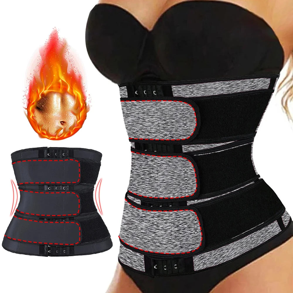 Women Waist Trimmer Triple Belts Waist Trainer Shapewear Tummy Control Slimming Fat Burning Body Shaper Compression Sheath Belts