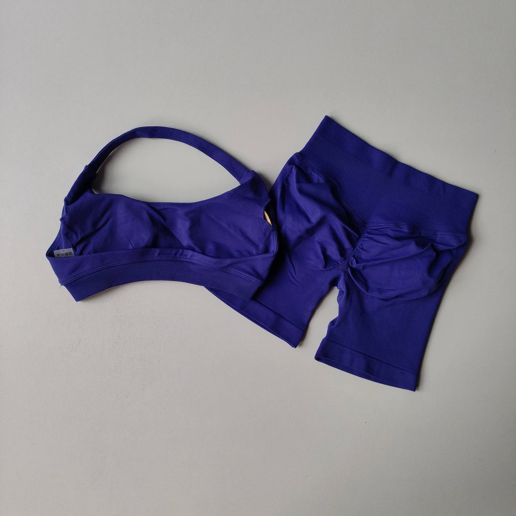 2 Pieces Yoga Suit for Women Seamless Fitness Gym Clothes Halter Sports Bra Matching Impact Shorts Workout Sets Gym Set Outfit