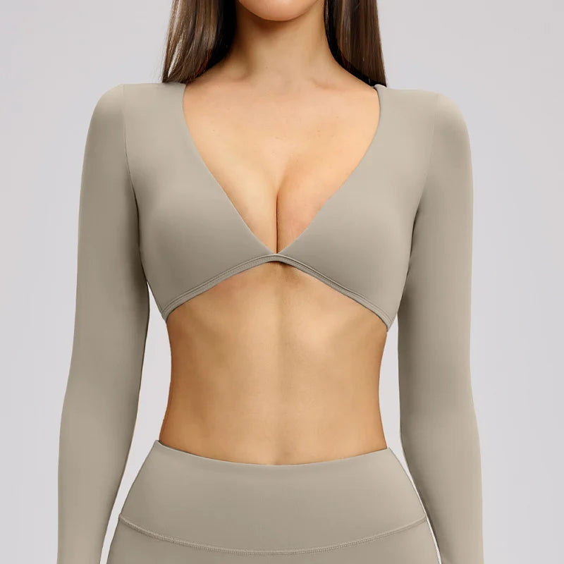 Sports Yoga Long Sleeve V T-shirt Sportswear Woman Gym Women's Female Clothing Slim Fit Sportswear Workout Clothes Fitness Wear