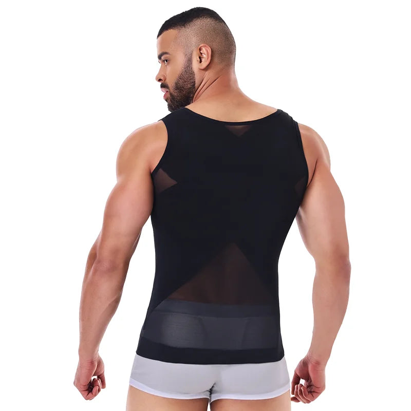 Men's Shapewear Tank Top Gynomastica Sleeveless Vest Cross Mesh Suit 3XL Compression Shirt for Men Slimming Undershirt Tummy Control Body Shaper Breathable Waist Trainer Underwear Soft Back Support Fitness
