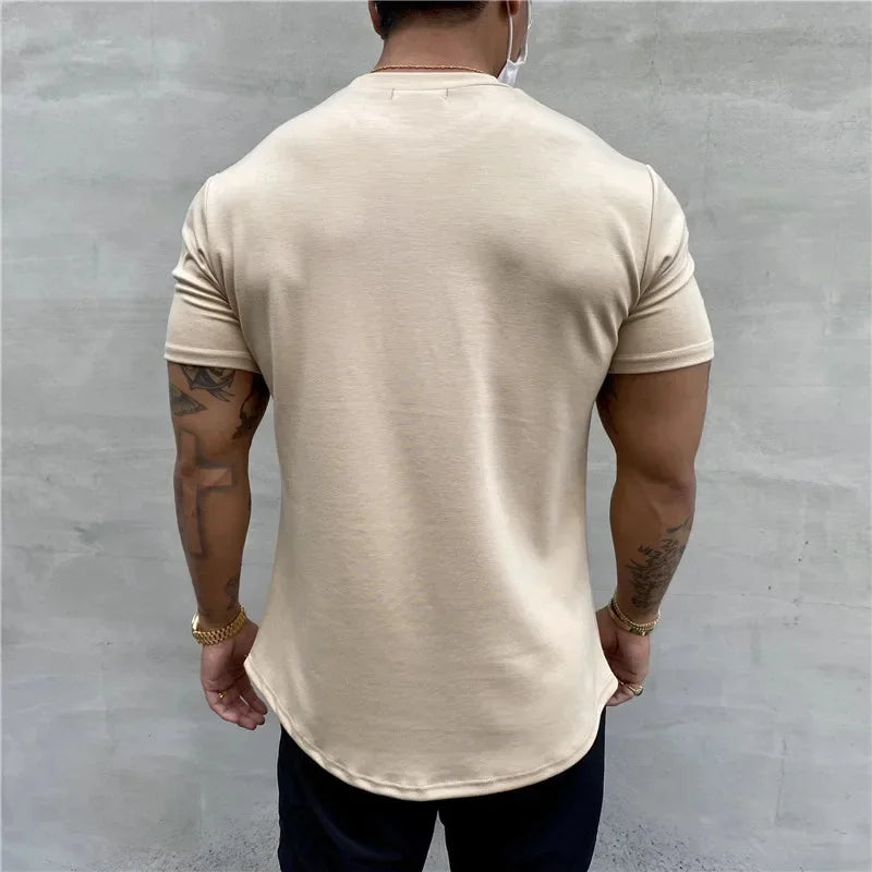 NEW Summer Gym T shirt Men Slim Fit sports Fitness tops Cotton short sleeve Training Tees fashion Casual t shirt men Clothing