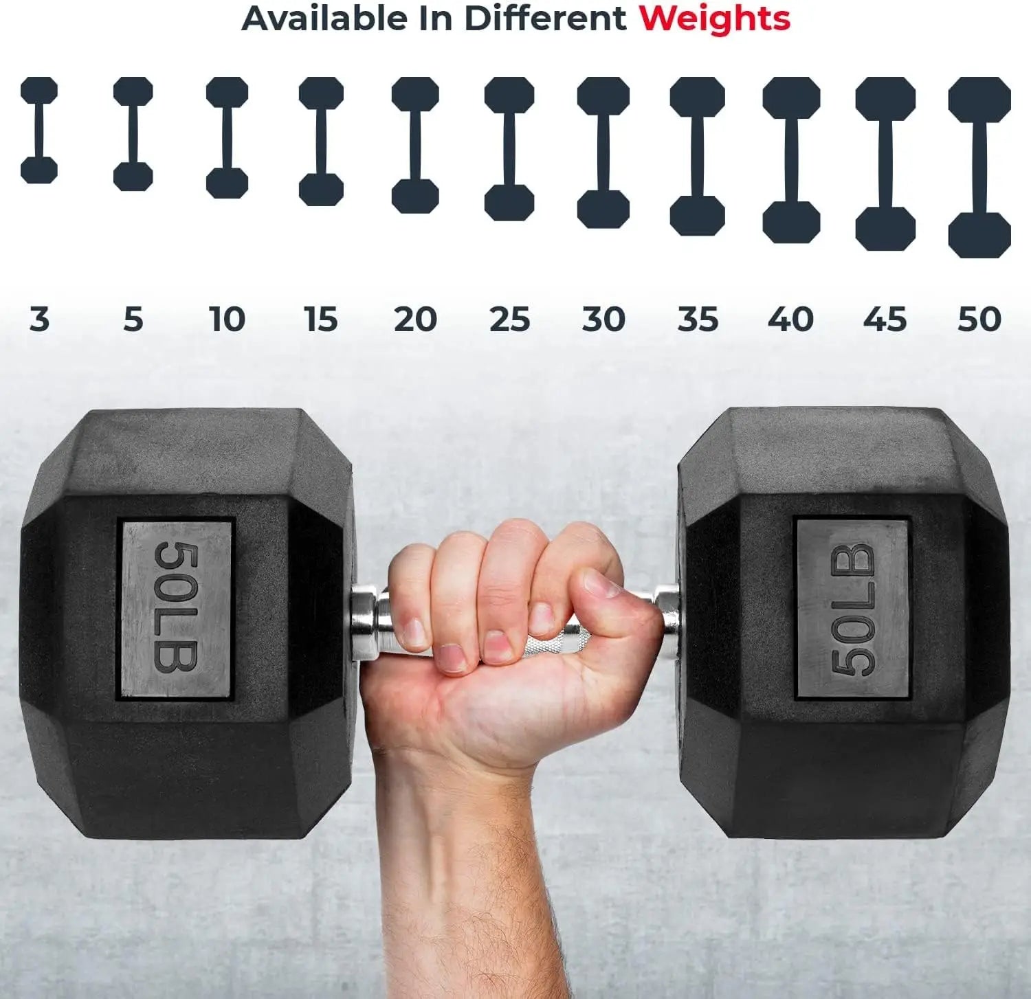 Home Gym Training Gear - Heavy Duty PVC Coated Hex Dumbbells in Chrome, 3 Lb to 50Lb Options, Sold in Pairs