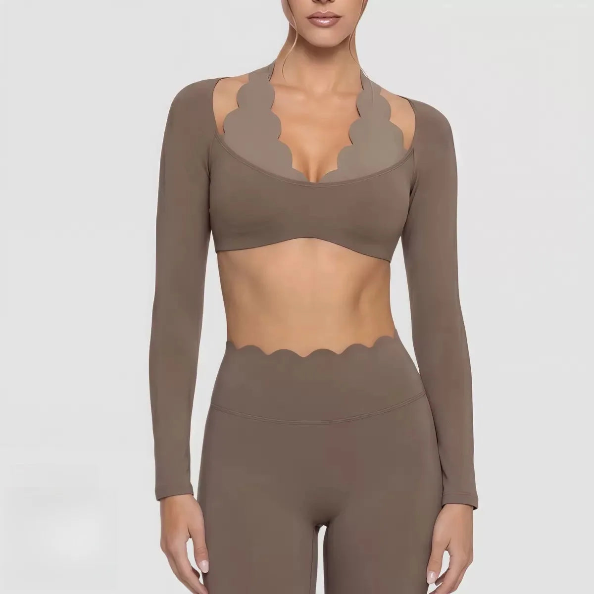 Yoga Sports Long Sleeves Fashion Lace High Elastic Fitness Wear Tight Fitting Pilates Sportswear Top Slim Fit Gym Clothes Woman