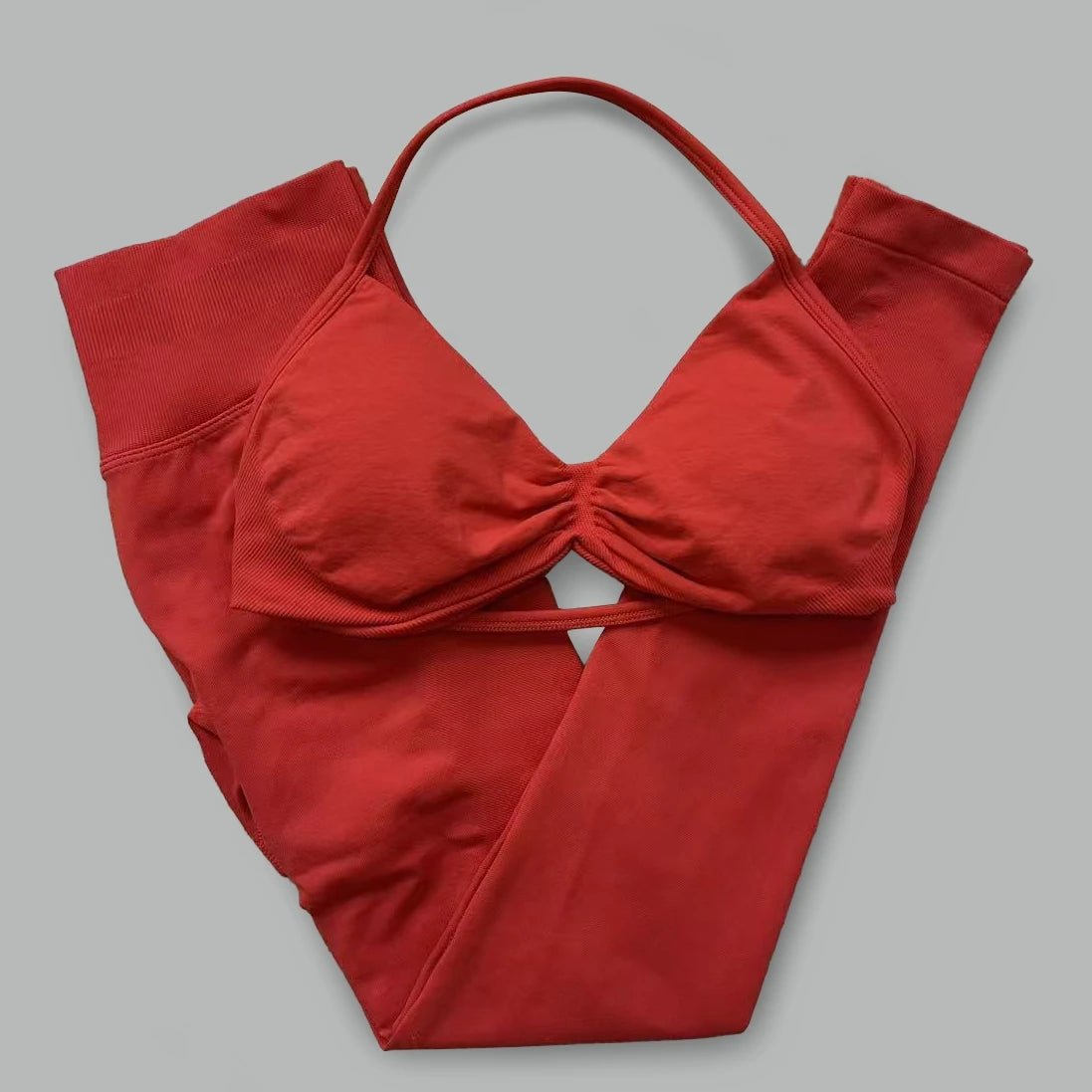 2-Piece Set Women's Seamless Clean (No Logo) Yoga Set, Halter Neck Sports Bra & High-Waisted Lifting Leggings for Gym Workouts