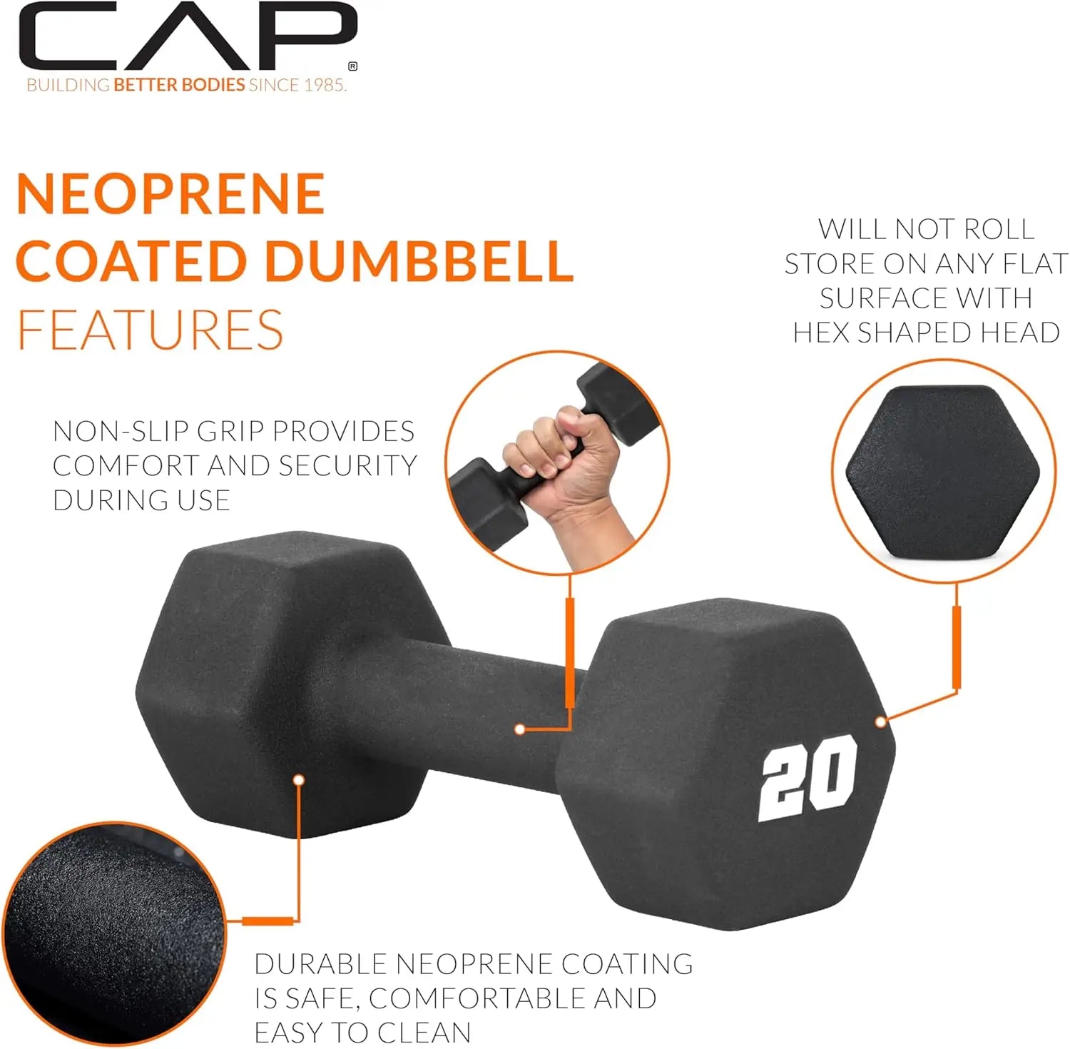 CAP 20 LB Neoprene Dumbbell Hand Weights - Pair | Black
