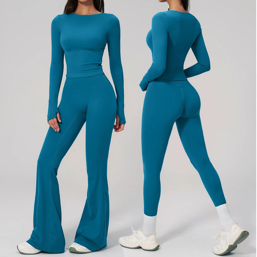 Yoga Set 2PCS Women Tracksuit Sportswear Workout Clothes Athletic Wear Gym Clothing Legging Fitness Top Long Sleeve Sports Suits